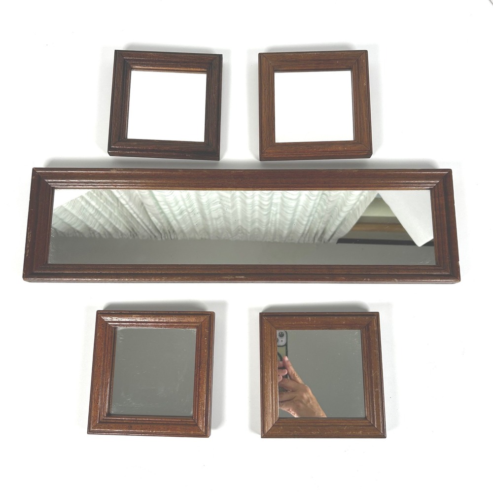 Transart Industries Mirror Set Brown 5pc Wood Frame Vintage, See Measurements